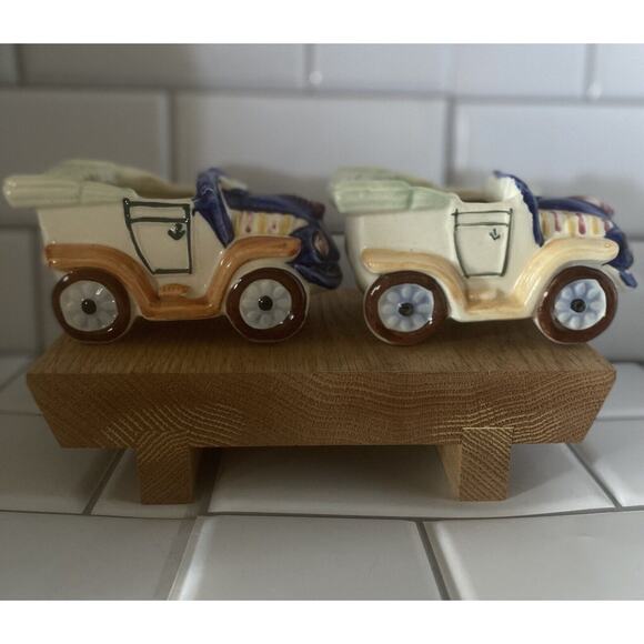 Vintage Ceramic Car Planters 5 x 3 x 3, Trinket Holders Decor Blue Yellow White - Picture 6 of 8